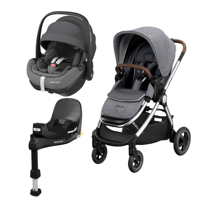 Adorra Luxe, Pebble 360º Pro e Familyfix360º Pro Twillic Grey/Select Grey da Maxi Cosi