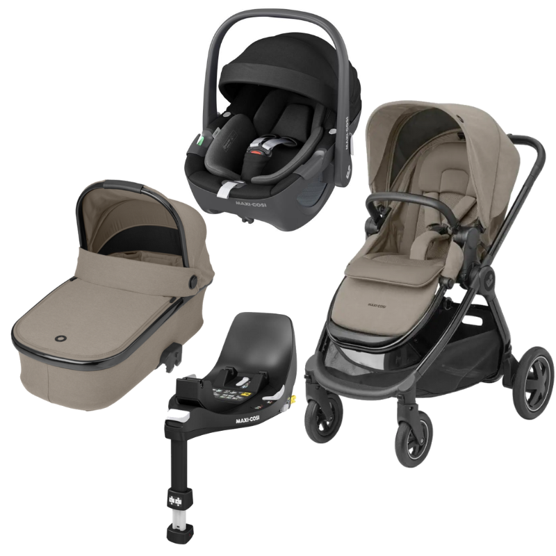 Adorra Luxe, Pebble 360º. Familyfix 360º e Oria Luxe Twillic Truffle/Essential Black Maxi Cosi