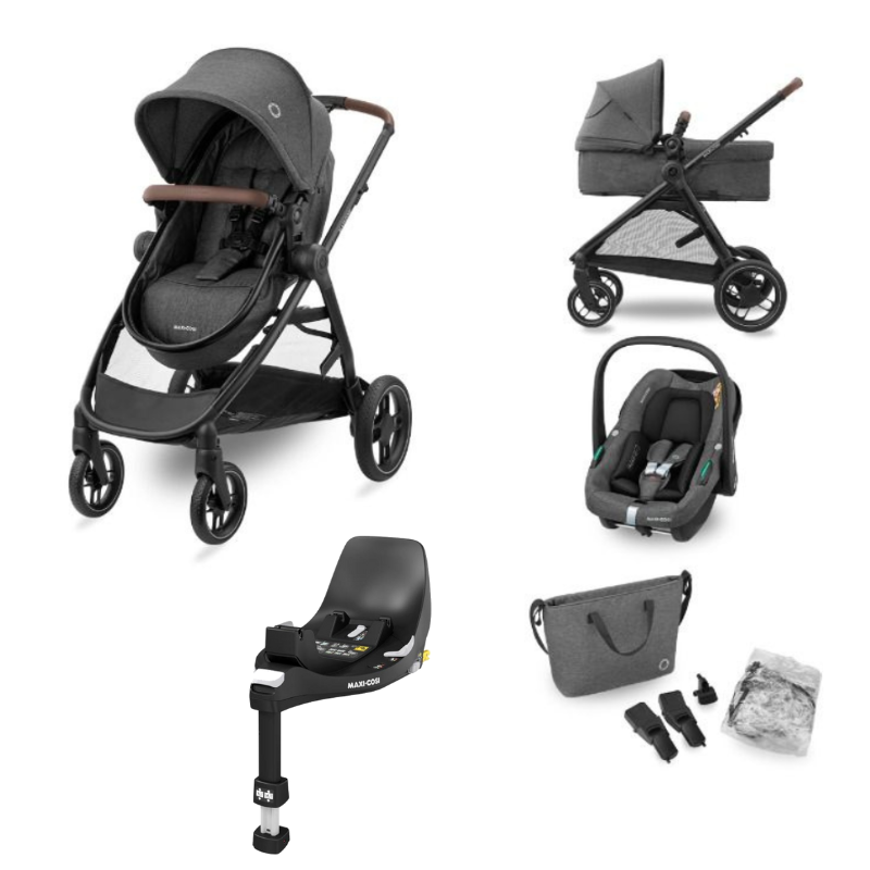 Trio Zelia S Dark Frey com a base Familyfix 360º da Maxi Cosi